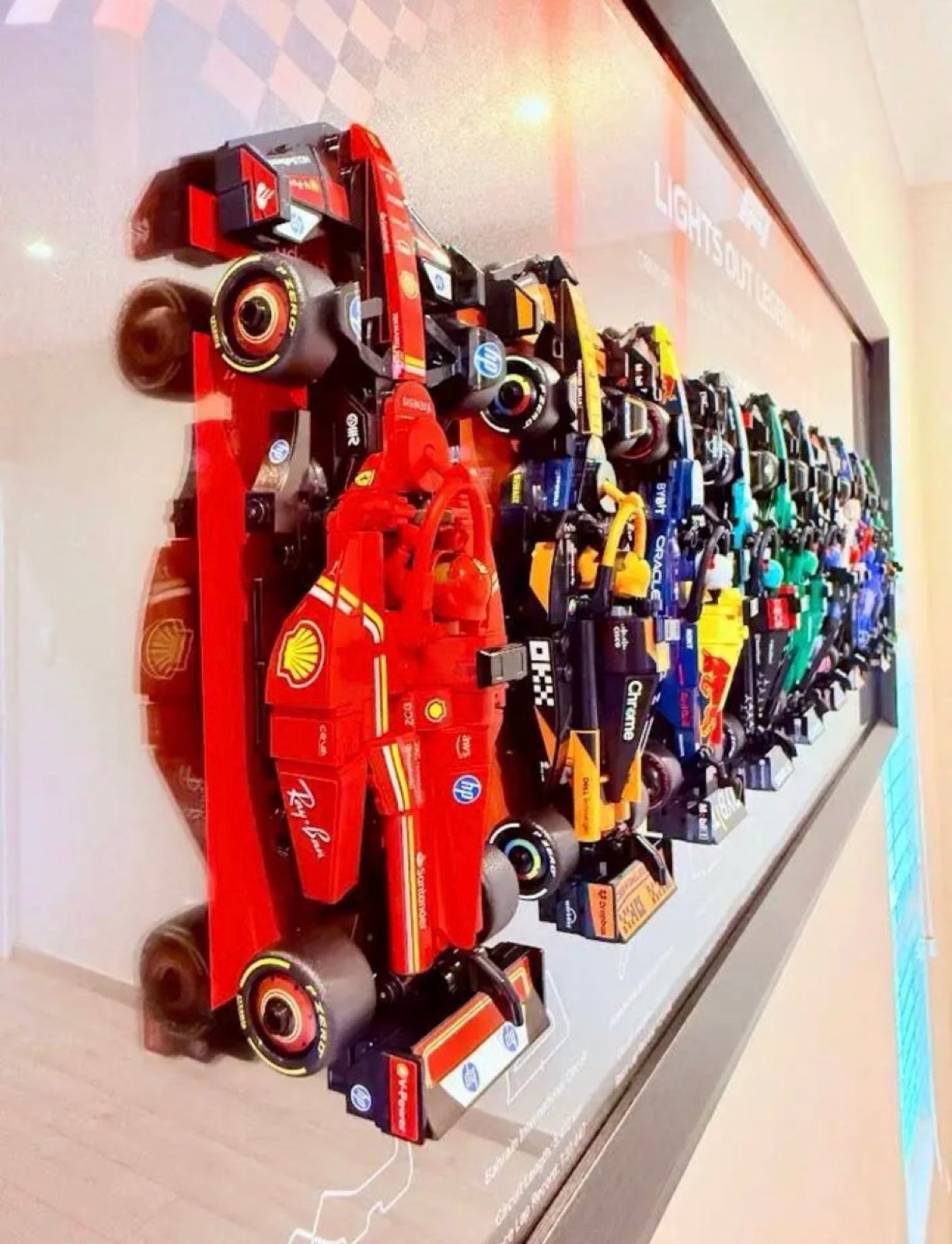 Close-up of the cars behind the acrylic front